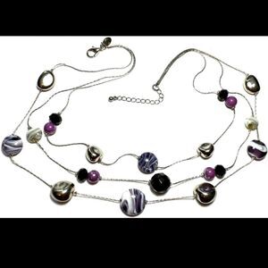 Vtg Jewelry Necklace Signed Charming Charlie Multi Strand Purple Glass 20'-23"